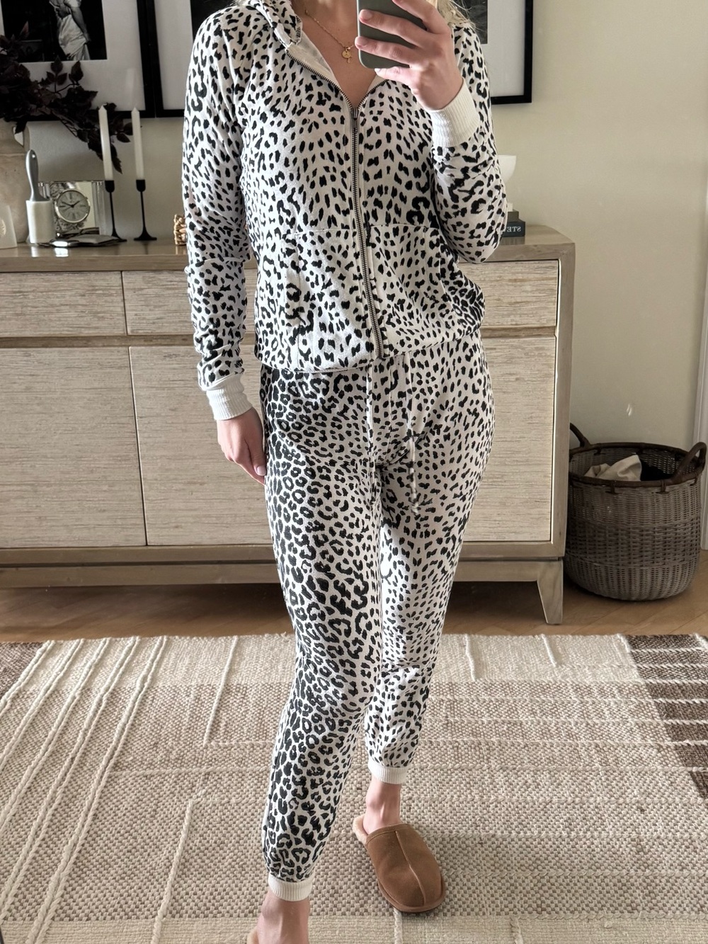 Chaser Leopard Print Zip Hoodie (XS) & Jogger (S) Lounge Set